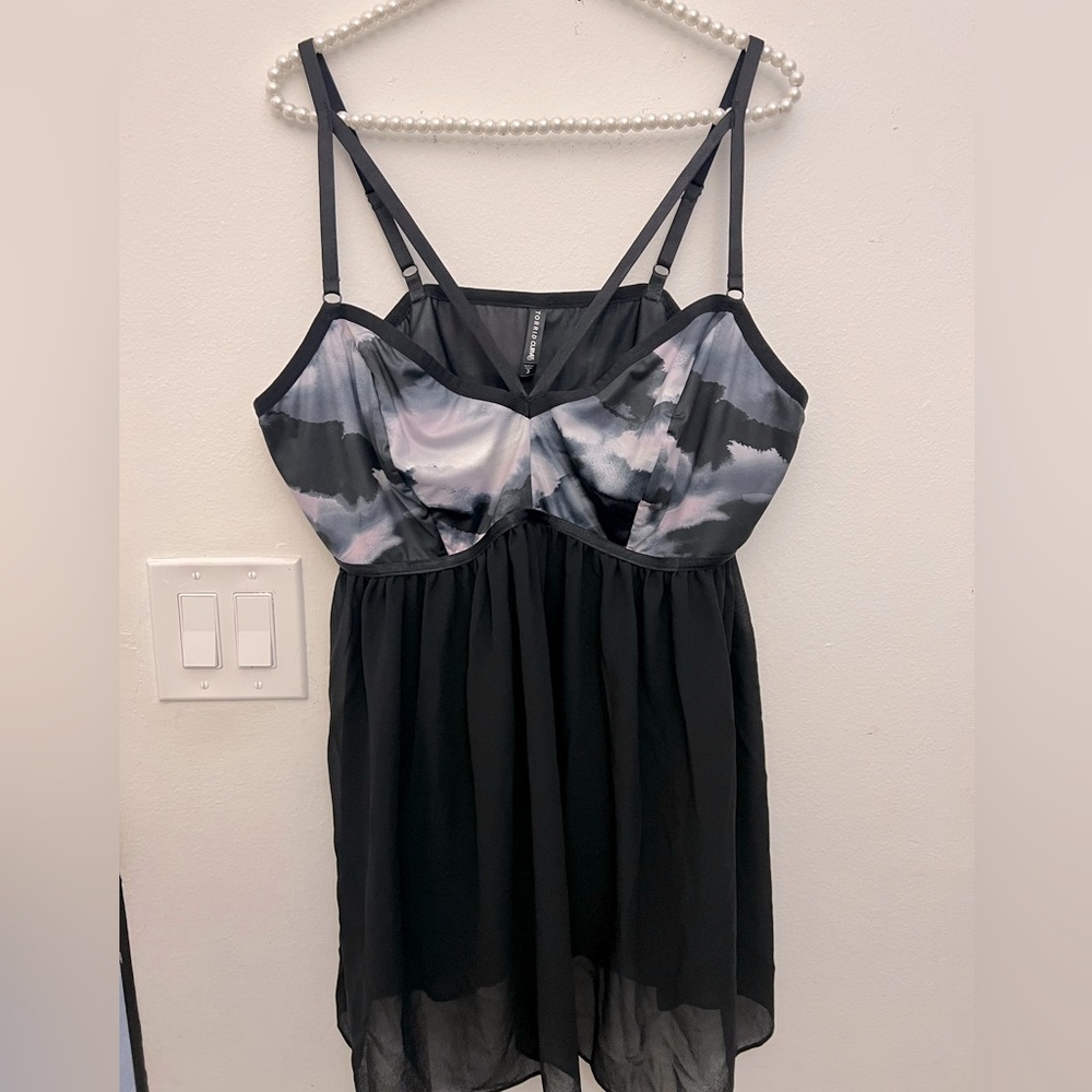 Torrid Curve Babydoll Cami Camisole Black Strappy Purple Gray Sheer